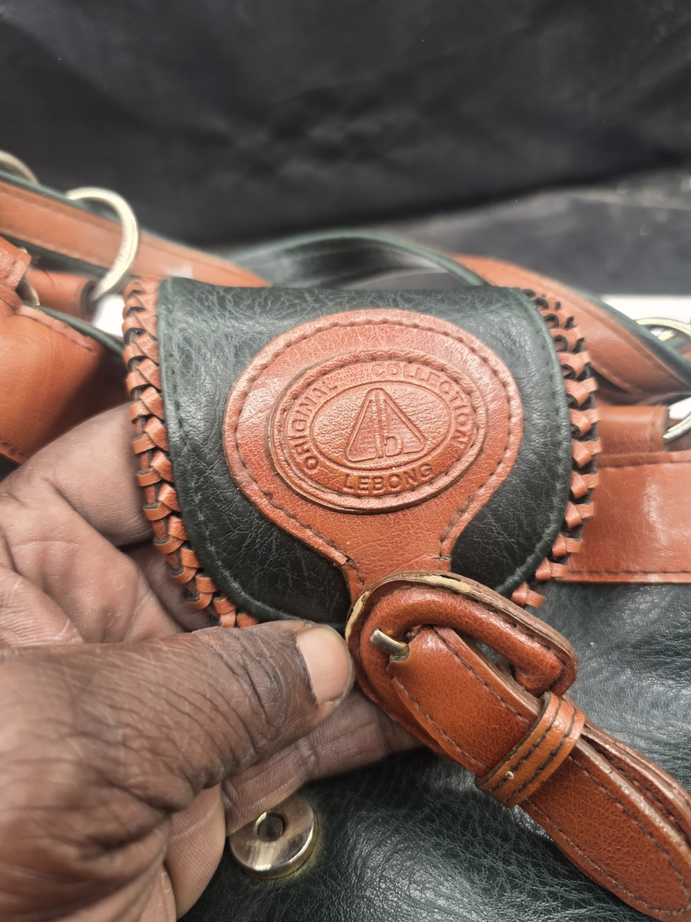 Two-Tone Black and Brown Leather Crossbody Bag